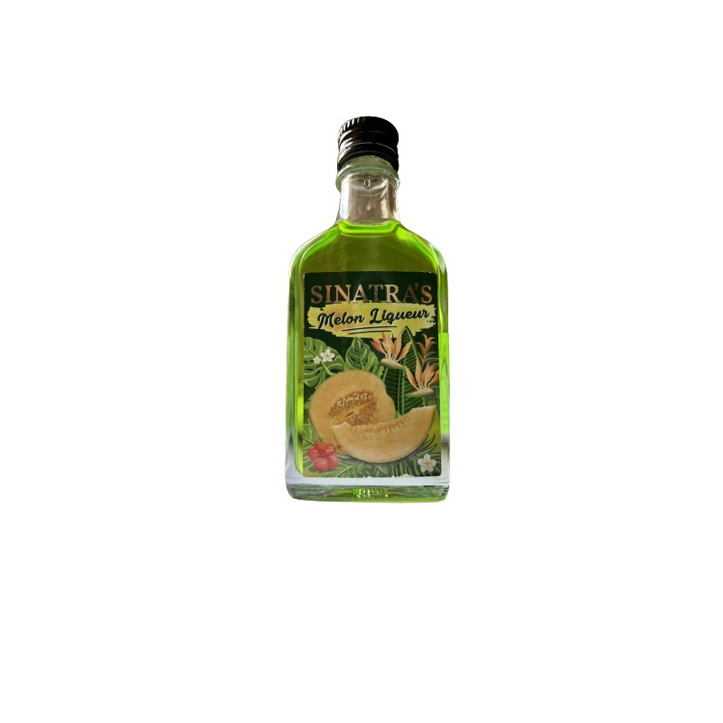 Mini-Flasche Melonenlikör. Kleine Glasflasche 4cl und 20º Grad Alkohol